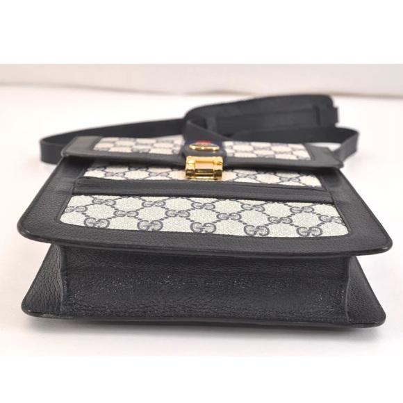 Authentic “Rare” GUCCI Sherry Line Shoulder Cross Bag GG PVC Leather Navy - Picture 8 of 16